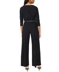 Msk Women's 3/4-Sleeve Cowl Neck Jumpsuit with Belt