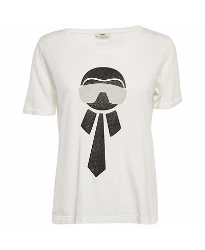 Pre-Owned Fendi Women's Karlito Applique Cotton T-Shirt