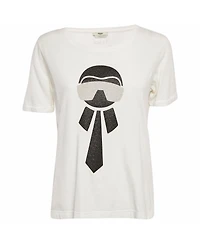 Pre-Owned Fendi Women's Karlito Applique Cotton T-Shirt