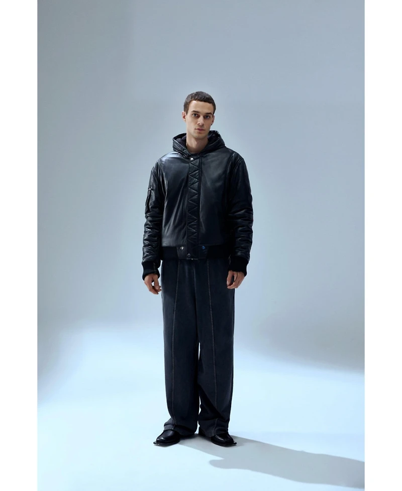 Pcfg Men's Genuine Leather Bomber Jacket