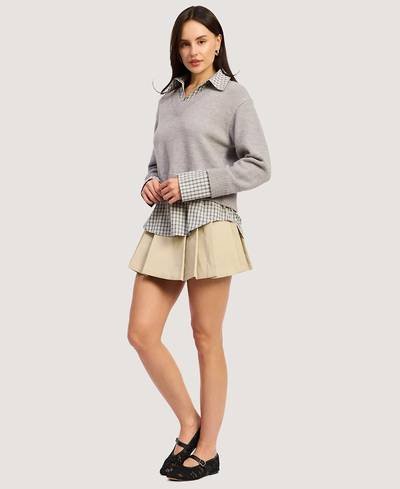 En Saison Women's Annie Long-Sleeve Collared Sweater