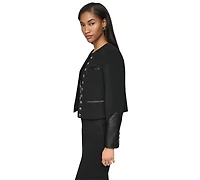 Dkny Petite Textured Crepe 10-Button Pocket Jacket