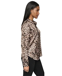 Dkny Petite Printed Satin Long-Sleeve Collared Top