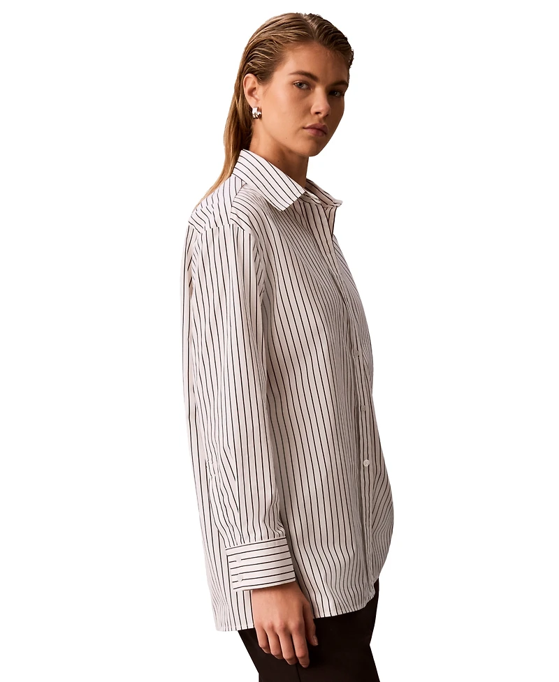 Calvin Klein Women's Striped Collared Neck Shirt