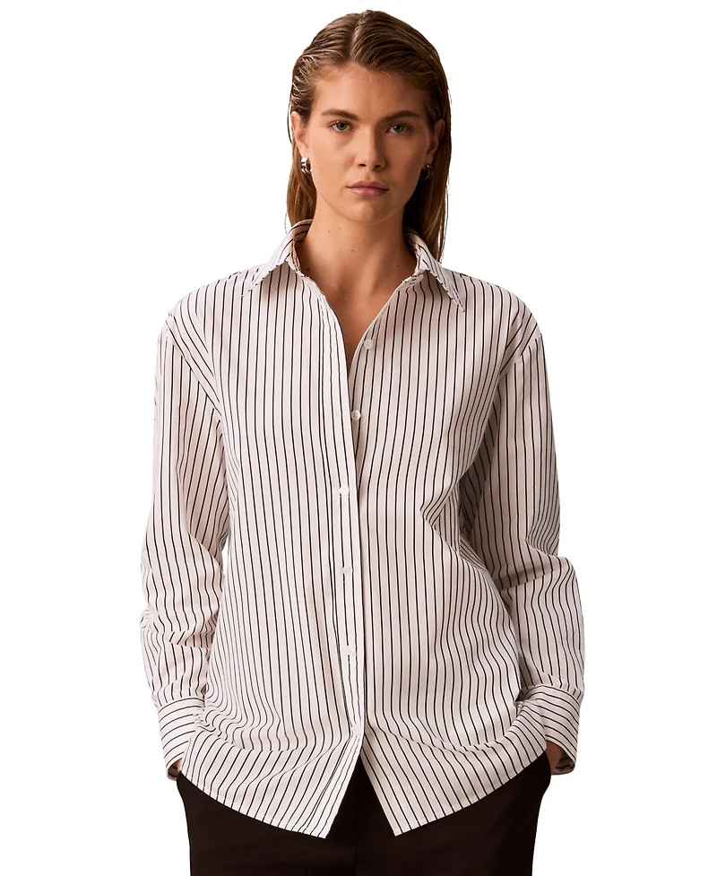 Calvin Klein Women's Striped Collared Neck Shirt