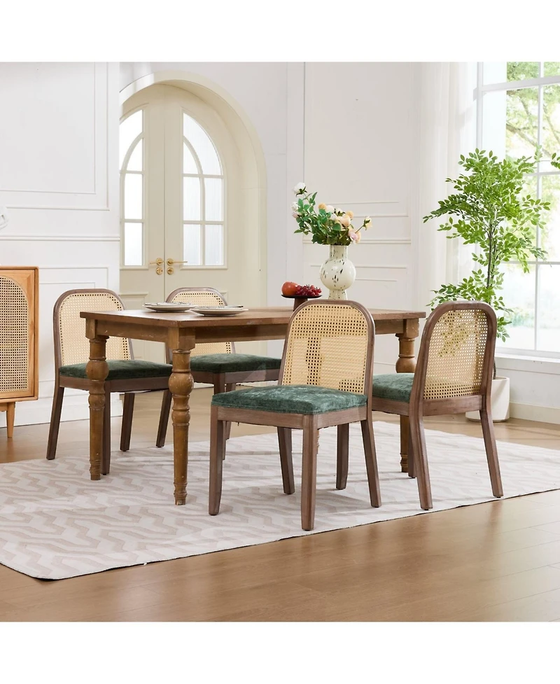 Rainsken Curved Arched Cane Back Dining Chairs Set of 2, Chenille Cushion, Solid Wood Frame, for Living Room