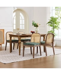 Rainsken Curved Arched Cane Back Dining Chairs Set of 2, Chenille Cushion, Solid Wood Frame, for Living Room