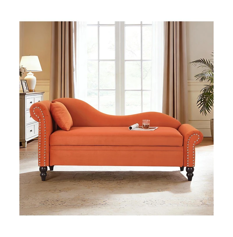 Rainsken 64.5-inch Modern Velvet Chaise Longue with Storage, Recliner,Left Armrest and Lumbar Support