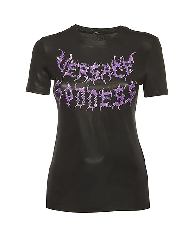Pre-Owned Versace Women's Goddess Graphic Print Jersey T-Shirt