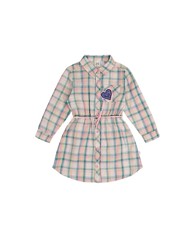 Deux par Deux Toddler Girls Shirt Dress with Belt Plaid Pattern