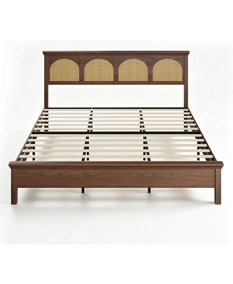 gaomon King Size Rattan Bed Frame - Boho Wooden Platform Bed with Natural Rattan Headboard, Silent Slats, No Box Spring Needed, Easy Assembly