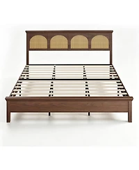 gaomon King Size Rattan Bed Frame - Boho Wooden Platform Bed with Natural Rattan Headboard, Silent Slats, No Box Spring Needed, Easy Assembly