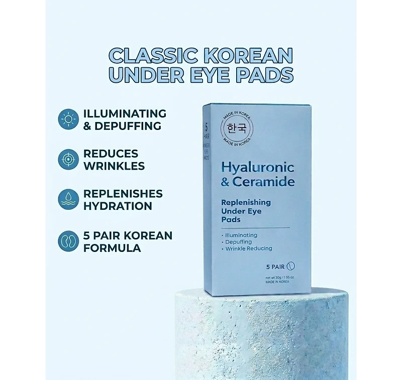 Lovery Hyaluronic and Ceramide Under Eye Masks - Korean Skincare Hydrating Eye Pad Set - 5 pairs