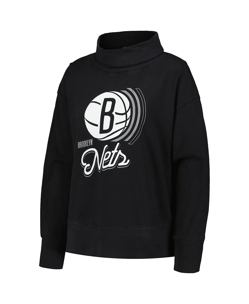 LevelWear Women's Black Brooklyn Nets Sunset Pullover Sweatshirt