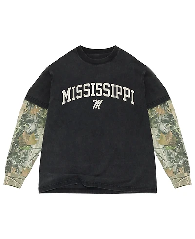 Uscape Apparel Men's Black/Camo Ole Miss Rebels Back Bay Twofer Heavyweight Long Sleeve T-Shirt