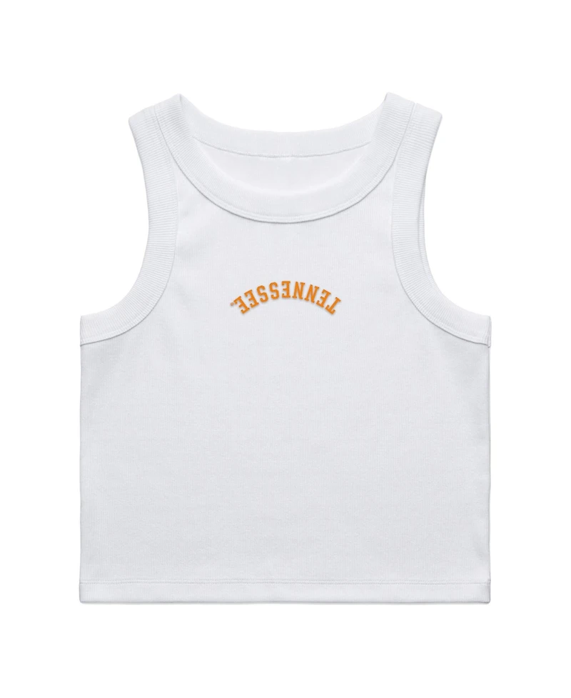 Uscape Apparel Women's White Tennessee Volunteers Upside Down Embroidery Ribbed Cropped Tank Top