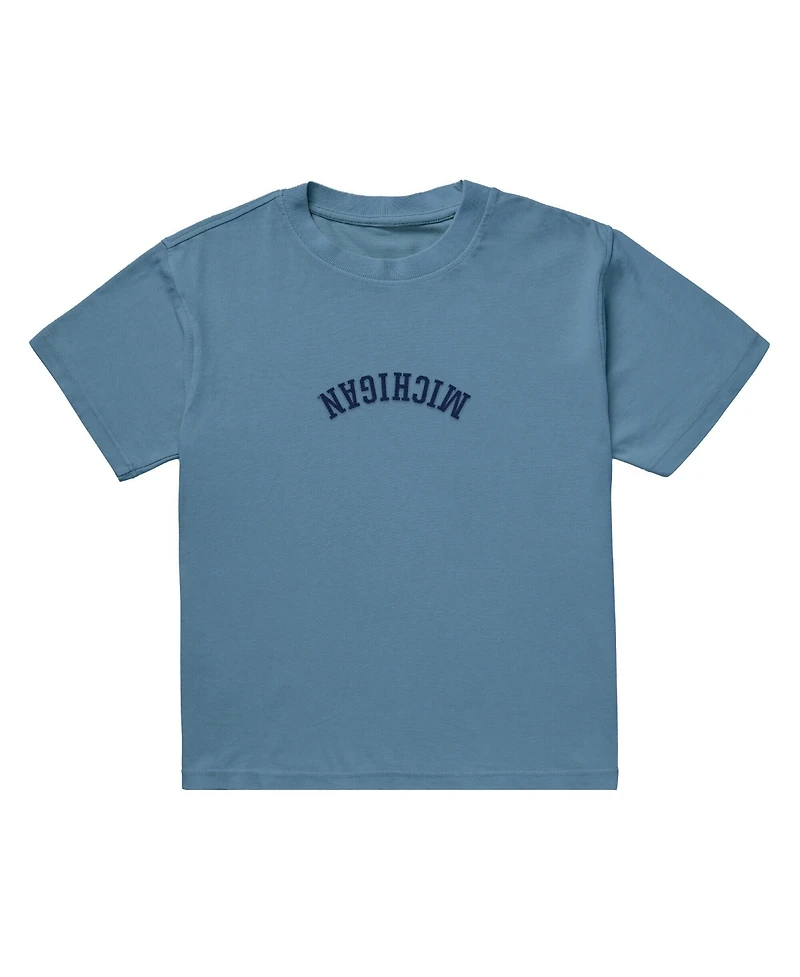 Uscape Apparel Men's Light Blue Michigan Wolverines Upside Down Embroidered Vintage Heavyweight T-Shirt