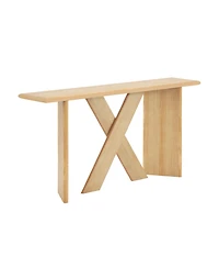 Rainsken 60" Sofa Console Table, with X Frame, Rounded Tabletop Edges, Minimalist Modern Display Shelf, for Entryway, Living Room or Hallway