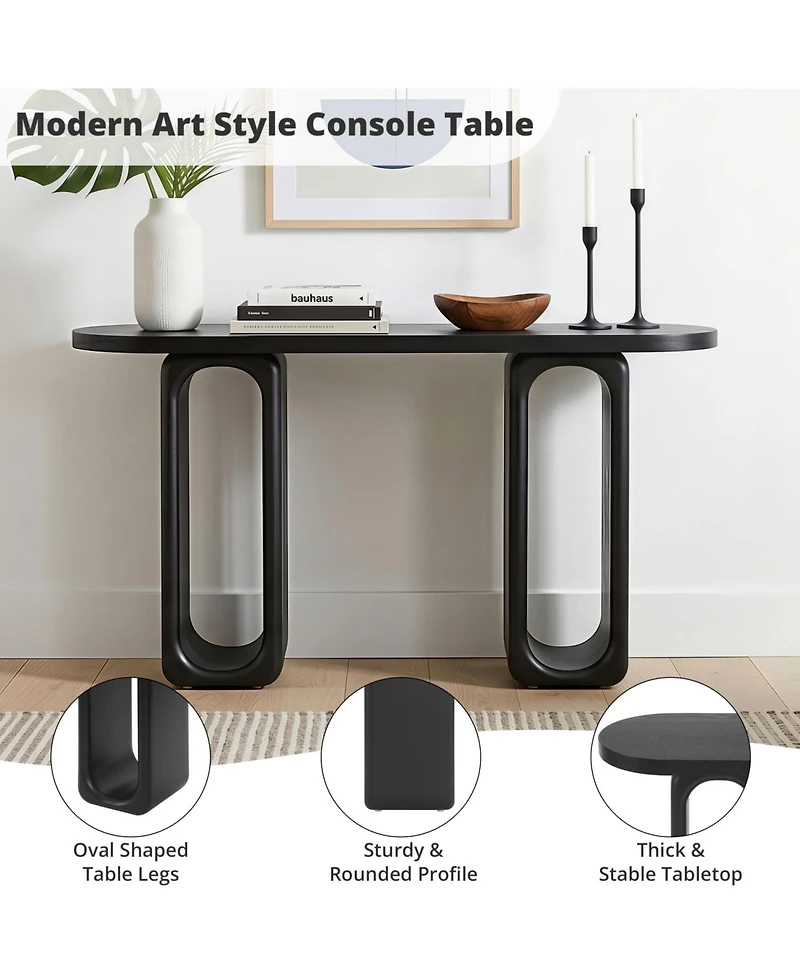 Rainsken 50-Inch Console Table, with Oval Cutout Legs, Modern Entryway Table Sofa Table, Thick Rounded Tabletop for Entryway, Hallway, Living Room