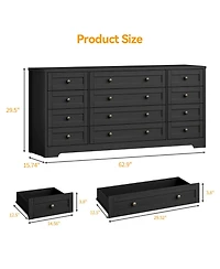 homfan Modern 12-Drawer Sturdy Wood Dresser for Bedroom, 63" Wide Chest of Drawers and Tv Stand, Deep Storage Cabinet, Ideal for Living Room, Hallway