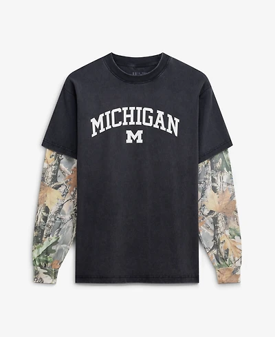 Uscape Apparel Men's Black/Camo Michigan Wolverines Back Bay Twofer Heavyweight Long Sleeve T-Shirt