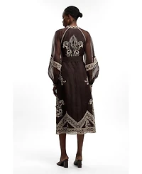 Karen Millen Women's Embroidered Mandarin Collar Midi Dress