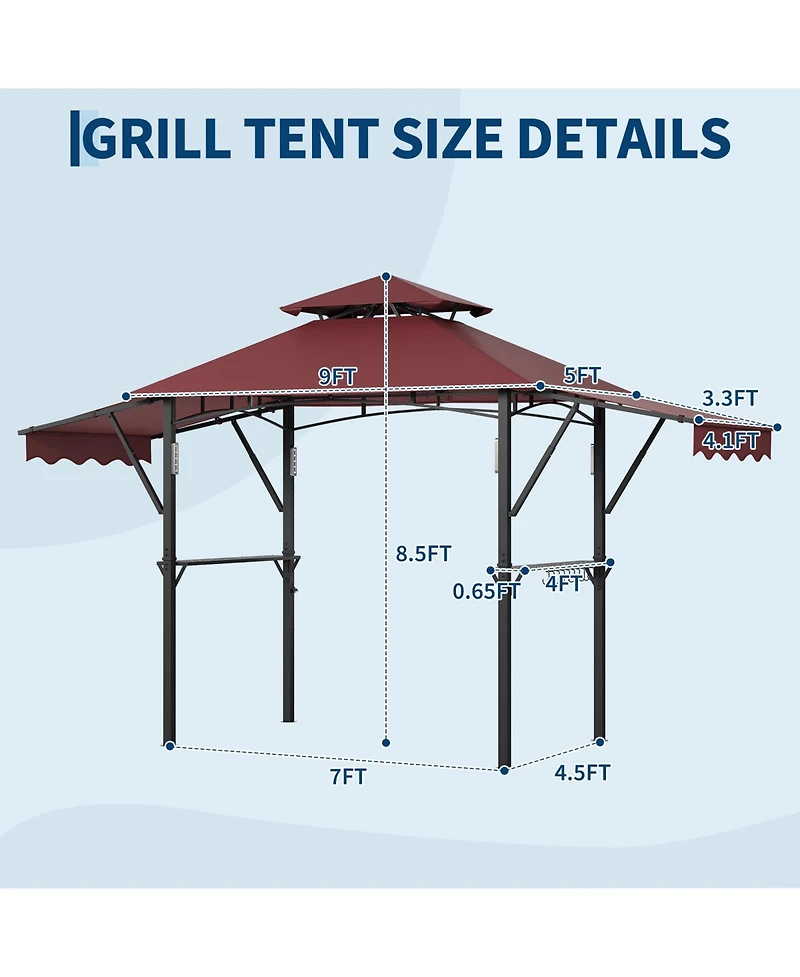 homfan Heavy Duty 8x5 Ft Bbq Grill Gazebo with Arched Roof, Double Folding Doors and Iron Frame for Outdoor Cooking, Lawn, Garden