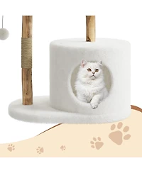 homfan 50" Multi-Level Wood Cat Tree for Large Cats with scratching posts, perch, bed, and modern design that fits home decor.