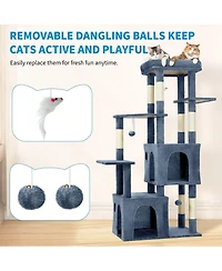 homfan 61'' Cat Tree for Large Cats, Heavy-Duty Tower with Perch and 2 Condos, Multi-Level Furniture Maine Coon, Sisal Scratching Posts & Toys