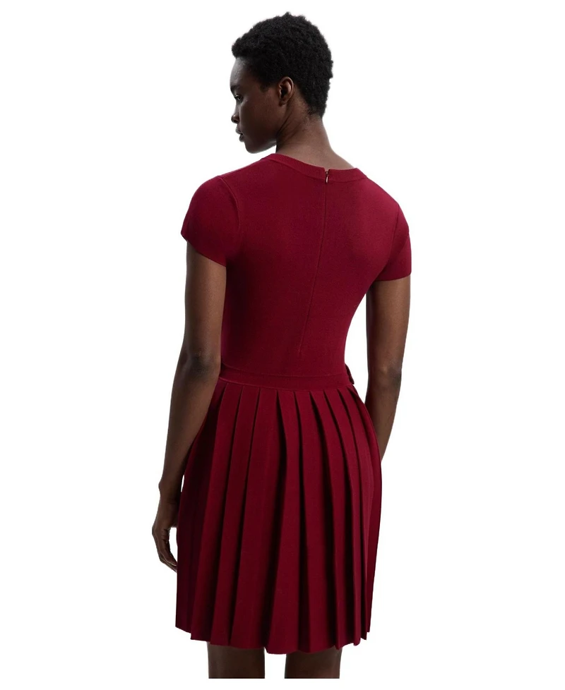 Karen Millen Women's Viscose Tab Pleated Knit Mini Dress