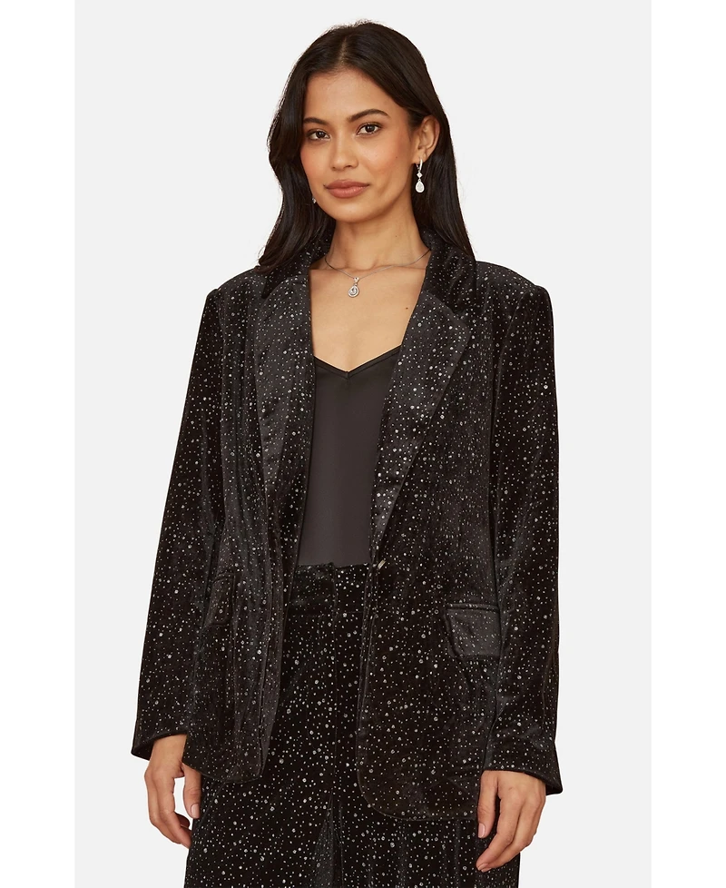 Yumi Women's Velvet Sparkle Oversize Blazer
