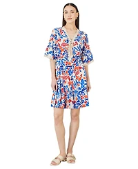 Yumi Women's Leaf Print Kimono Sleeve Tunic Dress