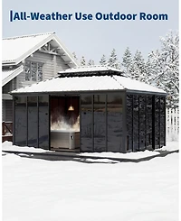 homfan 12 x 16 Ft Metal Roof Gazebo House with Aluminum Alloy and Steel Frame and Acrylic Panels for Backyard, Patio