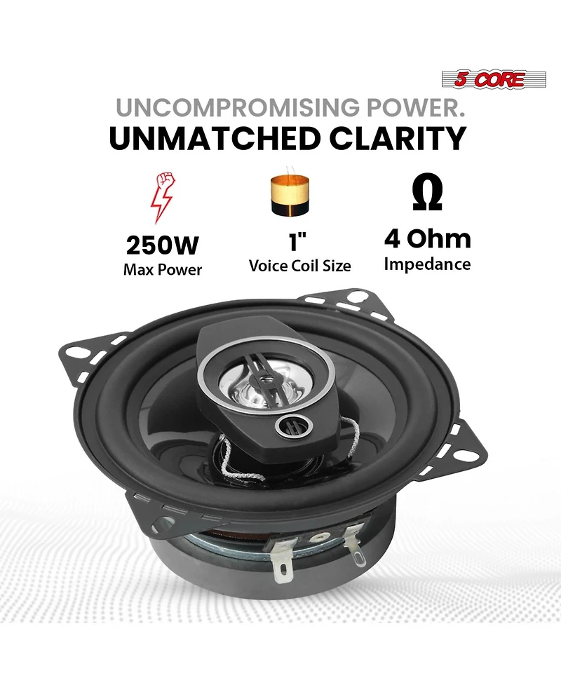 5 Core Coaxial Door Car Speakers 4" Pair 250W 4Ohm 2 Way Component Subwoofer Audio With Super Tweeter