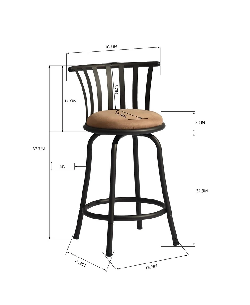 HomeRoots Set of Two 24" Microfiber and Metal Low Back Counter Height Swivel Bar Chairs