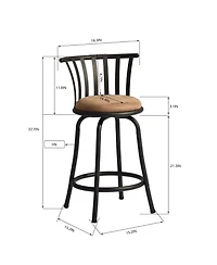 HomeRoots Set of Two 24" Microfiber and Metal Low Back Counter Height Swivel Bar Chairs