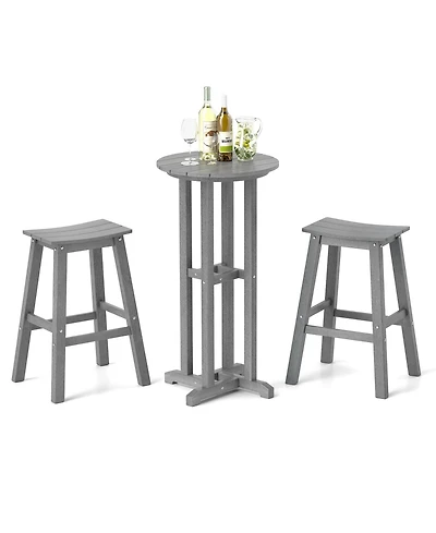 Gymax 3 Piece Outdoor Hdpe Bar Table and Chair Set for 2 with Footrests for Garden Yard Pool