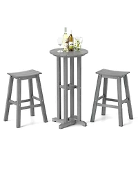 Gymax 3 Piece Outdoor Hdpe Bar Table and Chair Set for 2 with Footrests for Garden Yard Pool