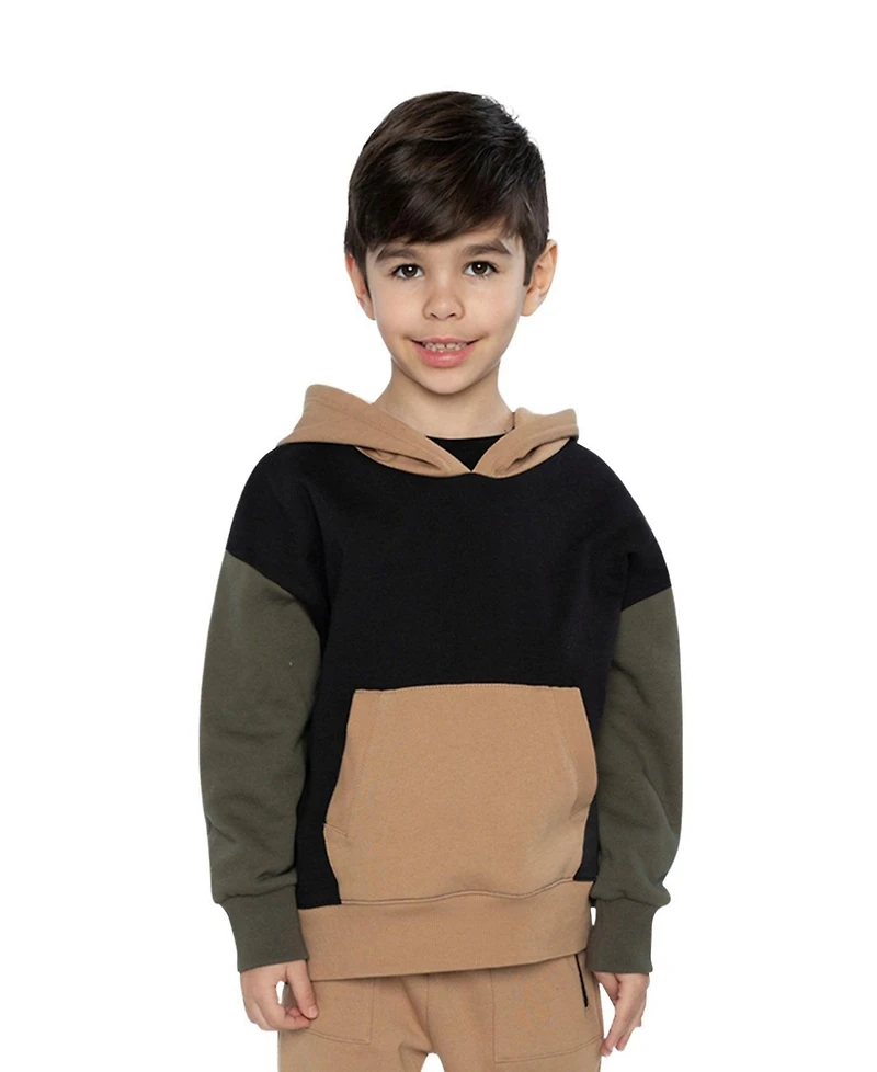 Deux par Little Boys Hooded Color block Fleece Cardigan
