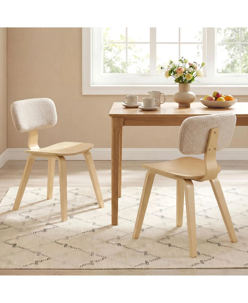 Slickblue Set of 2 Dining Chairs Teddy Velvet Backrest Solid Rubber Wood Frame