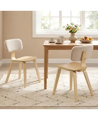 Slickblue Set of 2 Dining Chairs Teddy Velvet Backrest Solid Rubber Wood Frame