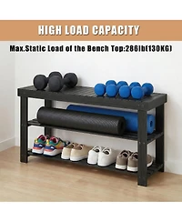 homfan 3-Tier Natural Bamboo Shoe Bench, Heavy Duty 3-in-1 Entryway Storage Organizer for Home Hallway