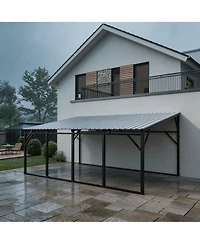 homfan 12 x 20 Ft Iron High-Low Carport Canopy with Steel Roof, Heavy Duty Outdoor Vehicle Shelter for Cars Trucks