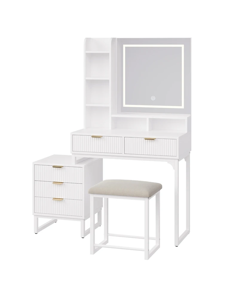 40.5"W Wave Board Dressing Table with Engineered Wood Top and Metal Frame, Makeup Vanity Table for Bedroom Vanity Space, White/Gold