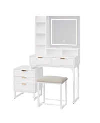 40.5"W Wave Board Dressing Table with Engineered Wood Top and Metal Frame, Makeup Vanity Table for Bedroom Vanity Space, White/Gold