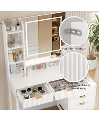 40.5"W Wave Board Dressing Table with Engineered Wood Top and Metal Frame, Makeup Vanity Table for Bedroom Vanity Space, White/Gold