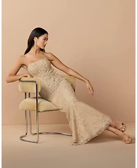 Mac Duggal Petite Beaded Mermaid Gown with 3D Flowers