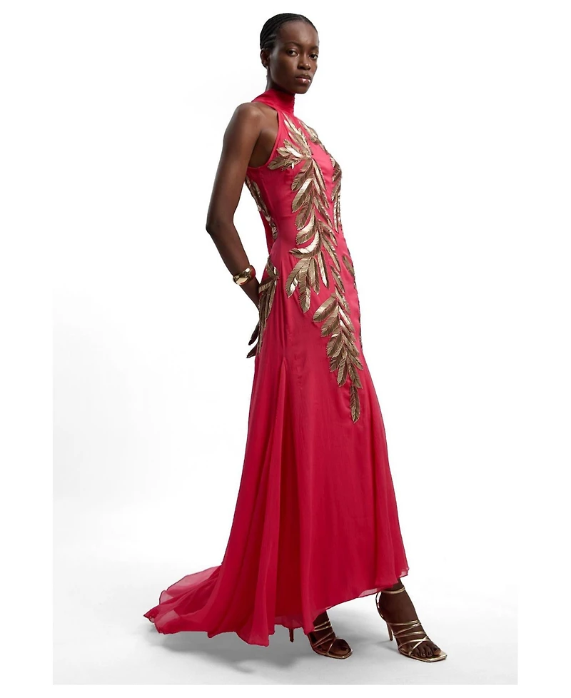 Karen Millen Women's Halter Neck Embellished Maxi Dress