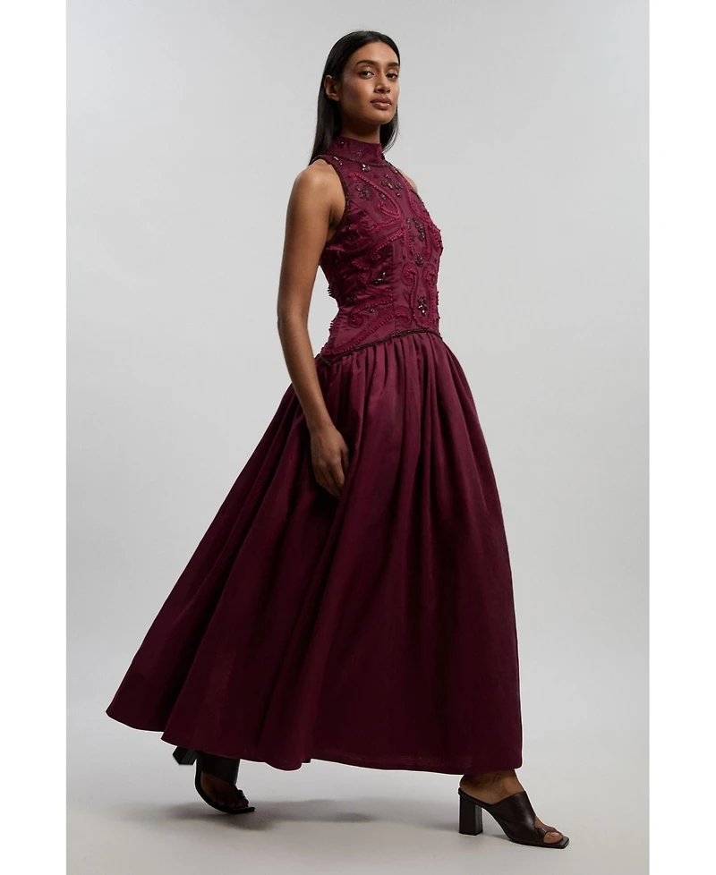 Karen Millen Taffeta High Neck Fit and Flare Dress