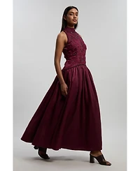 Karen Millen Taffeta High Neck Fit and Flare Dress